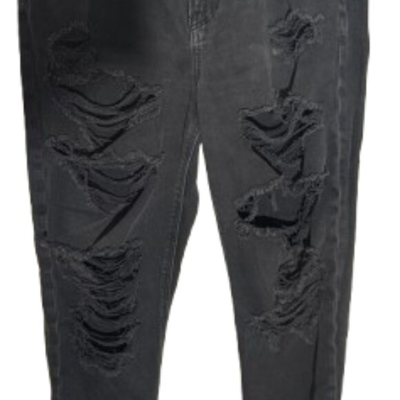 American Eagle Black Distressed Ripped Strigid Mom Jeans Size 14R - Picture 3 of 11